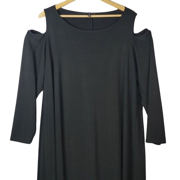 Tiana B Cocktail Dress Black 1X Cold Shoulder Knee Length Trapeze Stretchy Shift - Picture 2 of 6